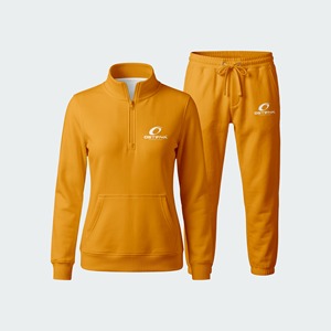 Conjunto Deportivo de Mujer de Primera Calidad, 100% Algodón, Invernal, Casual, con Patrón Sólido, Cierre de Cremallera de un Cuarto, Talla Grande - Product Image 3