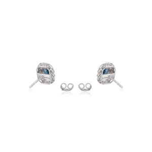 Hot Sale Fine Women's Prong Set <b>Blue</b> Sapphire & Diamond 14K Real White Gold Halo <b>Stud</b> <b>Earrings</b> Daily Wear Jewelry Supplier - Product Image 6
