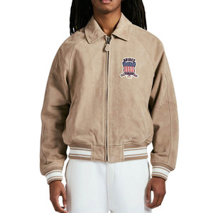 High Quality Wholesale Professional <b>Leather</b> Avirex USA <b>Suede</b> <b>Jacket</b> With Matching Cap Free Offer Tan Color Men's Bomber Style - Product Image 4