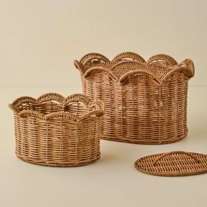 Handmade Natural Seagrass Woven Storage <b>Basket</b> Rectangular Wicker Tray Eco Friendly Home Organizer for <b>Shelf</b> Pantry and Bathroom - Product Image 2