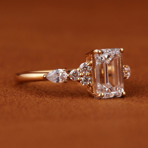 IGI Certified 14k Yellow Gold Emerald Cut Lab Grown Diamond Engagement Ring 2.00 Carat Cluster Setting CVD Diamond Wedding Rin - Product Image 2