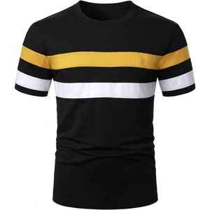 Camiseta a Rayas Personalizada con Logotipo para Hombre, Camiseta Informal de Manga Corta con Bloques de Color, Camiseta de Algodón Transpirable, Camiseta Ajustada de Verano - Product Image 3