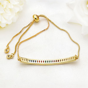 Wholesale 925 Sterling Silver Rainbow CZ Bar <b>Bracelet</b> <b>Gold</b> Plated Multi Color Baguette <b>Adjustable</b> Slider Chain Jewelry - Product Image 3