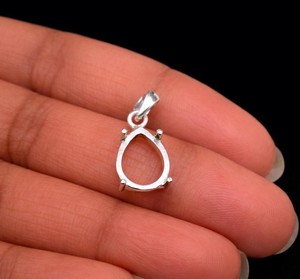 Handmade 925 Silver 8x10mm Pear 4 Prong Semi Mount Charm Pendant Empty Stone Pre Notched Setting DIY Keepsake Jewelry Findings - Product Image 5