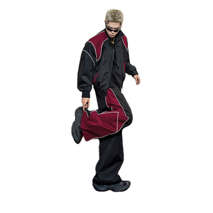 Conjunto Deportivo Unisex con Capucha, Negro y Borgoña, Manga Larga, Cierre Frontal, Corte Holgado, Ropa Deportiva Informal para Adultos, Ropa de Verano - Product Image 5