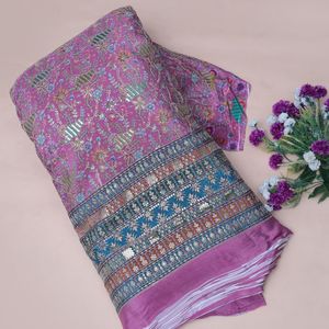 ผ้าเครปสีชมพูออร์คิดลายดอกไม้แบบอาหรับพิมพ์ลายเส้นสายพันธุ์ไม้ประดับสำหรับชุดกะฟตันตะวันออกกลาง สหราชอาณาจักร - Product Image 3