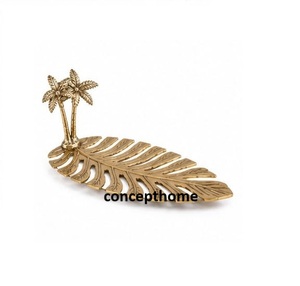 ถาดเสิร์ฟตกแต่งลายใบปาล์มเขตร้อน ผิวโลหะขัดเงา สำหรับใช้ในบ้าน - Product Image 5