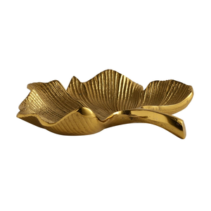 Plateau de service de luxe en aluminium en forme de feuille avec finition or antique, motif botanique texturé, plat décoratif pour organiser les bijoux - Product Image 5
