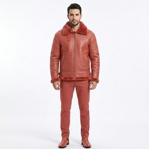 Veste d'extérieur en cuir pour homme avec col, poignets et ourlet en fourrure, fermeture éclair intégrale, chaude, décontractée, pour l'hiver, pour commandes personnalisées en gros - Product Image 6