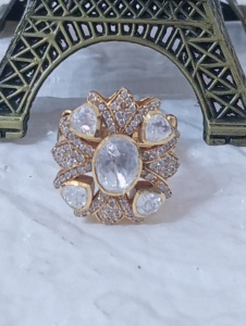floral Shape Cocktail <b>Ring</b> moissanite Stone square shape Gold Plated Women Wedding Jewelry Glam ethnic Style <b>adjustable</b> <b>ring</b> - Product Image 3