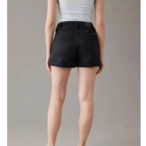 Black Color Boyfriend Fashion Wholesale Ladies Sexy Waist <b>Jeans</b> for Women's Cotton Double <b>Button</b> Plain Hem Denim Shorts - Product Image 1