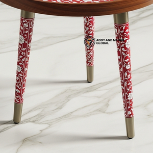 Red Meena Floral Design <b>Round</b> Wooden Side Table – Handcrafted Decorative Accent Table for Living Room & Bedroom - Product Image 4