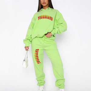 Ensemble de survêtement en molleton vert lime pour femme avec logo personnalisé, coupe ample, décontracté, pour toutes les saisons - Product Image 4