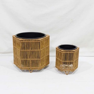 Trending PE Rattan Hexagonal Flower Pot Set with Black Inner <b>Liner</b> for Indoor Plants Bohemian Rustic Style - Product Image 1