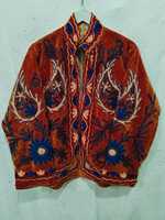 Blouson Bomber en Velours Suzani Broderie Florale Tricotée Col Montant Manches Longues Respirant Coupe-Vent Hiver Automne Femme