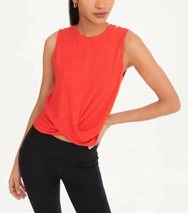 T-shirt de sport léger sans manches en soie/coton écologique pour femme, col rond, ultra doux, respirant, 220g, personnalisable - Product Image 4