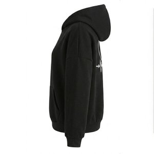 Sweat-shirt à capuche noir pour femme, personnalisé avec logo, manches longues, couleur unie, en coton tricoté avec poches, style décontracté pour l'automne, vente en gros - Product Image 3