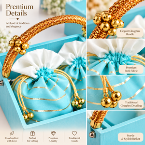 Cesta de Regalo Ghughru Pastel con 2 Bolsas Potli, Regalo Elegante para Bodas, Diwali y Otras Ocasiones Festivas - Product Image 3