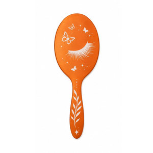 Oval Handheld Makeup <b>Mirror</b> with Butterfly and Moon Design Orange Plastic Frame Single Side Desktop <b>Mirror</b> - Product Image 3
