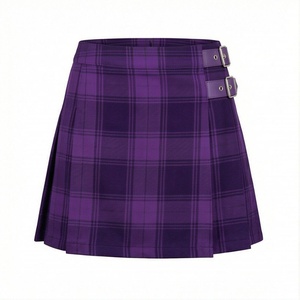 Minifalda a Cuadros para Mujer, Corte en A, con Cinturón Ajustable, Diseño Plisado, Cintura Regular, Tejido de Tela, Estilo para Todas las Temporadas - Product Image 1