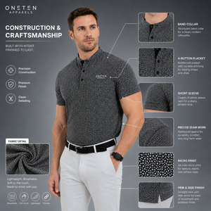 Camiseta de Golf ONETEN APPARELS con Microimpresión Frontal para Hombre, Manga Corta, Tejido Atlético, Corte Ajustado, Informal Elegante, Transpirable, 100% Algodón - Product Image 4