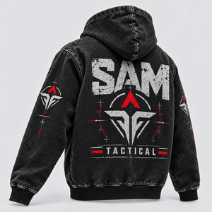 Sam Tactical <b>Red</b> Patchwork Hooded <b>Sweatshirt</b> <b>Men's</b> Oversized Crop Streetwear Embroidered Logo Design OEM Custom Design - Product Image 4
