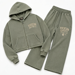 Conjunto Deportivo VOCKSIN para Hombre, Sudadera con Capucha Extra Grande Color Verde Salvia y Pantalones Anchos, 100% Algodón, Forro Polar Transpirable para Invierno - Product Image 4
