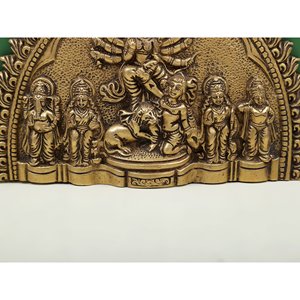 Plaque murale en laiton de 7 pouces de la déesse Durga avec Ganesha Lakshmi Saraswati et Karttikeya - Product Image 3