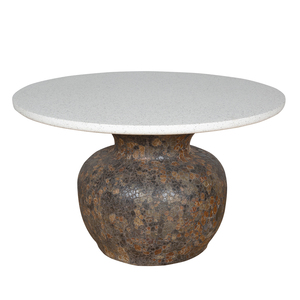 Mesa de Comedor Redonda Moderna con Tapa de Terrazo y Base de Cerámica, Diseño Impermeable y Estable para 4 Personas, Muebles para Comedor, Villa o Parque - Product Image 3