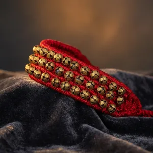 Clochettes de danse Ghungroo avec cordon en coton rouge, clochettes de pied en laiton pour la danse indienne classique, la danse professionnelle Bharatanatyam et la danse de scène - Product Image 5