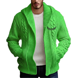 <b>Men's</b> White Knitted Open Front Thick Cable Knit Casual Winter Sweater <b>Jacket</b> Regular Fit Solid Color Turn-down Collar - Product Image 3