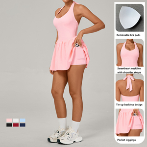 Robe de pickleball pour femmes, col athlétique, dos nageur, évacuation de l'humidité, séchage rapide, UPF 50+, short intégré, sans manches, sport d'été - Product Image 6
