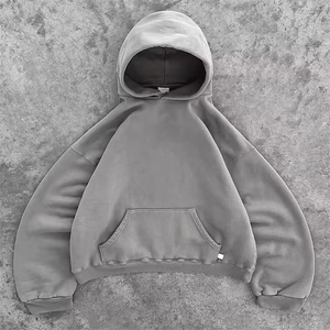 High Quality Heavyweight Terry Cropped Boxy Hoodie Custom Streetwear Drop Shoulder Crop Hoodies Men Oversized Thick Pullover - Product Image 3
