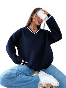 เสื้อมีฮู้ดคอวีสำหรับผู้หญิงเสื้อสเวตเตอร์ผ้าฝ้ายแขนยาวทรงหลวมใส่สบายออกแบบได้ตามต้องการสำหรับฤดูหนาว - Product Image 2