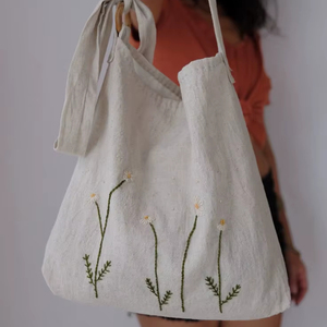 Bolsa de Mano de Lona de Algodón de Moda, Bolsa de Compras Reutilizable y Duradera, Embalaje Ecológico para Comercio Minorista, con Diseño de Letras, Tamaño Mediano - Product Image 1