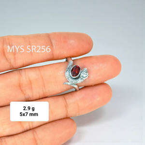 แหวนโกเมนทรงเหลี่ยมธรรมชาติ เงินแท้ 925 แหวนพลอยเจียระไน ราคาขายส่ง เครื่องประดับ - Product Image 1