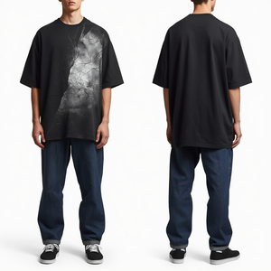 T-shirt de luxe pour homme 100 % coton épais 220 g coupe ample et carrée, impression numérique d'art cosmique de qualité supérieure - Product Image 2