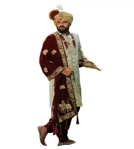 Traje de boda SHERWANI para hombre, traje de tela pura para vestido indio, moda de bollwood, KURTA DHOTI SALWAR, precio al por mayor