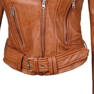 Chaqueta de cuero azul personalizada para mujer con bordado de logotipo, fabricante de chaquetas de cuero ajustadas para mujer para pedidos al por mayor - Product Image 2