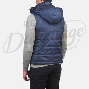 Chaleco Acolchado con Capucha Azul Marino Personalizado para Hombre, Chaleco Acolchado Cálido de Invierno, Chaqueta sin Mangas Impermeable para Hombre - Product Image 2