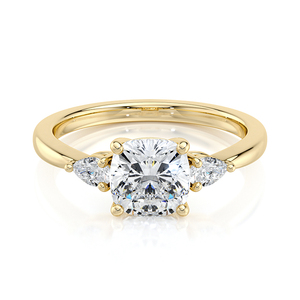 Bague de fiançailles à trois pierres en diamant de laboratoire taille coussin certifié IGI, or jaune 10K, avec pierres latérales marquise, bijou de mariage et de fête, cadeau - Product Image 3