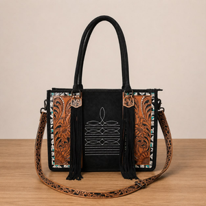 Sac à bandoulière en cuir véritable de qualité supérieure pour femmes, sac à main à franges de style western, sac à main vintage à motifs floraux, sac de voyage pour usage quotidien - Product Image 1
