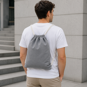 Sac à dos personnalisé en coton recyclé avec cordon de serrage 225 GSM, sac de sport écologique, logo personnalisé, vente en gros, OEM, ODM, fournisseur de marques privées - Product Image 2