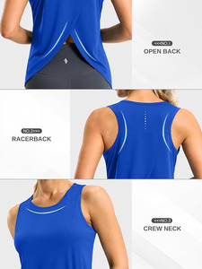 Camiseta sin mangas asimétrica azul para mujer, diseño con espalda descubierta, tejido transpirable de poliéster, protección solar, decoración de malla - Product Image 4