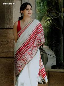 High Quality Soft <b>Linen</b> with Stripe & Hand-Face Digital Print Saree-Blouse <b>Set</b> Woman Fashion Manufacturer At Wholesale Rate - Product Image 3