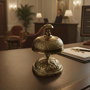 Campana de escritorio vintage de latón, campana de llamada de latón grabada a mano para decoración de oficina, hotel y mostrador, estilo antiguo con diseño tradicional. - Product Image 4