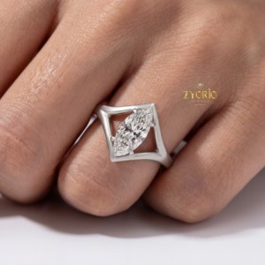 Trendy Minimalist Marquise Cut Lab Grown Diamond Engagement <b>Ring</b> <b>Solitaire</b> Setting 14K 18K Gold Bridal Wedding Party Proposal - Product Image 5