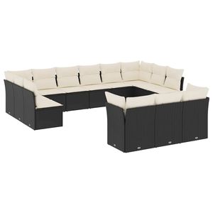 Ensemble de canapés de jardin en rotin noir avec coussins crème, mobilier d'extérieur, design contemporain, résistant à l'eau - Product Image 2