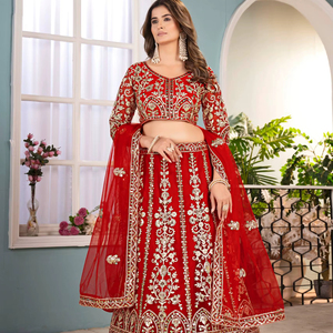 Women's Indian Traditional Ethnic Wear Fancy Butterfly Chinon Peddling Heavy Embroidery <b>Sequins</b> Work Recycled <b>Materials</b> Lehenga - Product Image 1