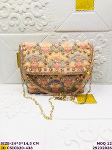 Luxury Handmade Satin Beaded Embroidered Evening <b>Clutch</b> Bag for Women | Floral Bridal <b>Wedding</b> Party Purse Detachable Shoulder - Product Image 4